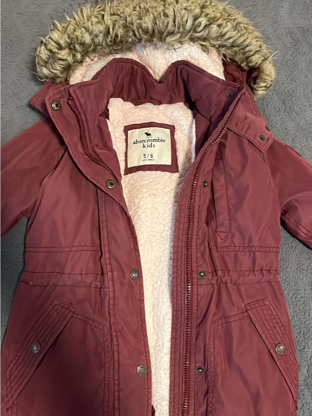 abercrombie kids dusty rose faux-fur hooded puffer parka